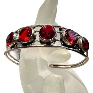 Fabulous SS925 Cuff Bracelet with Ruby Crystal Stones